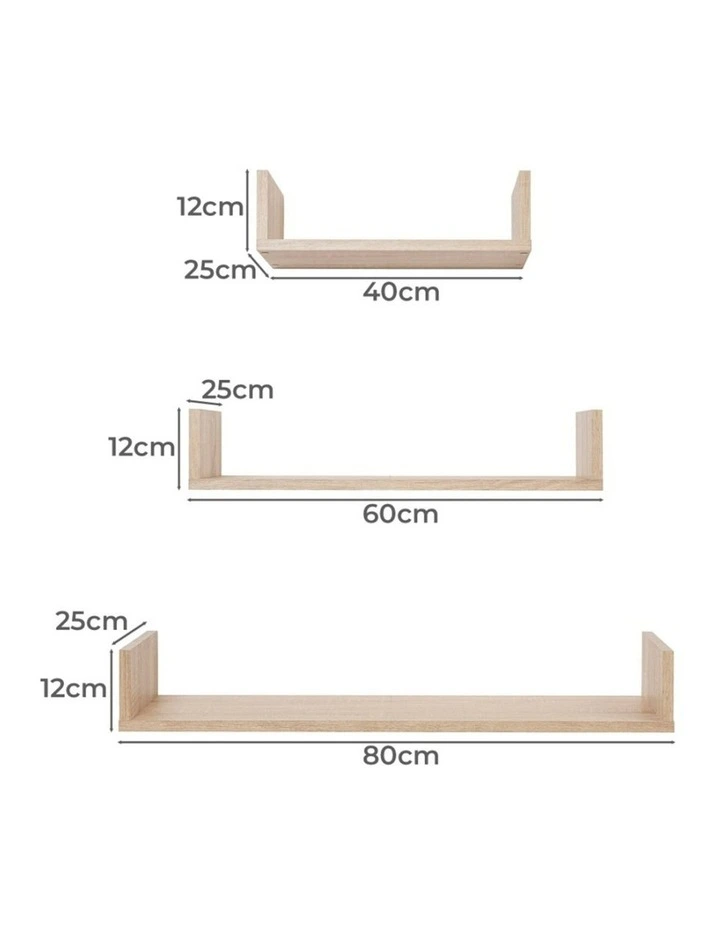 3pc Oslo Three Piece Shelf Set Oak 40-60-80x25cm image 4