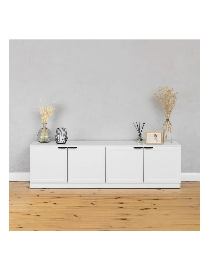 Bucharest White Hamptons Panel Tv Unit Black Pull Handle image 3