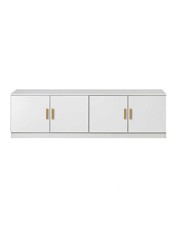 Bucharest White Slim Panel Tv Unit Brass Oval Handle image 1