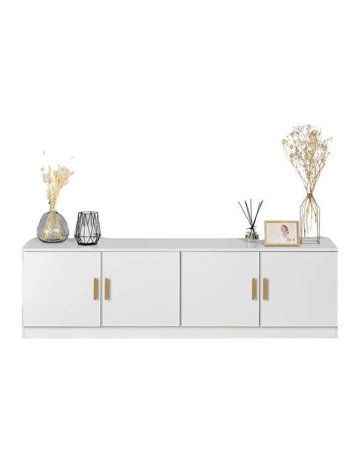 Bucharest White Slim Panel Tv Unit Brass Oval Handle image 2