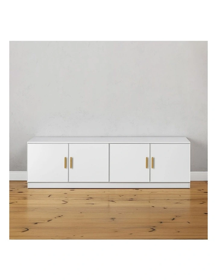 Bucharest White Slim Panel Tv Unit Brass Oval Handle image 3