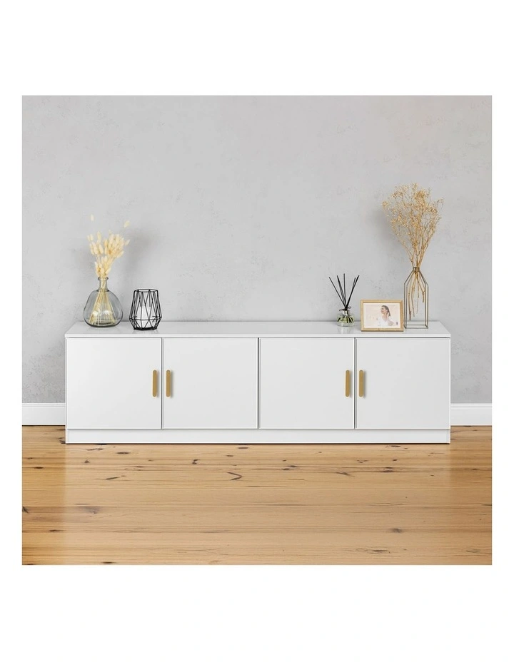 Bucharest White Slim Panel Tv Unit Brass Oval Handle image 4