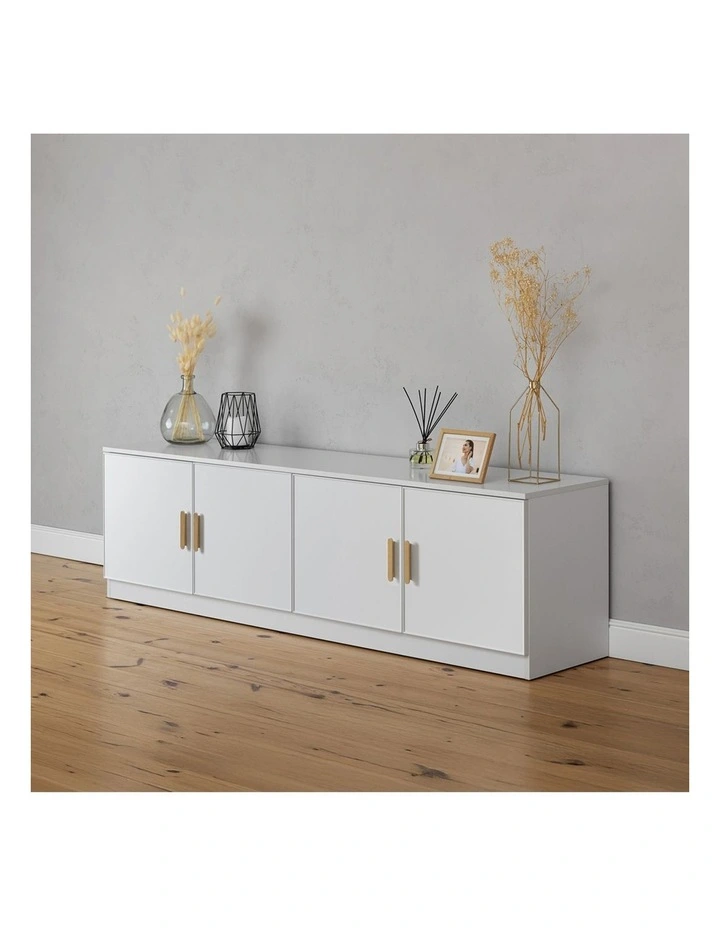 Bucharest White Slim Panel Tv Unit Brass Oval Handle image 5