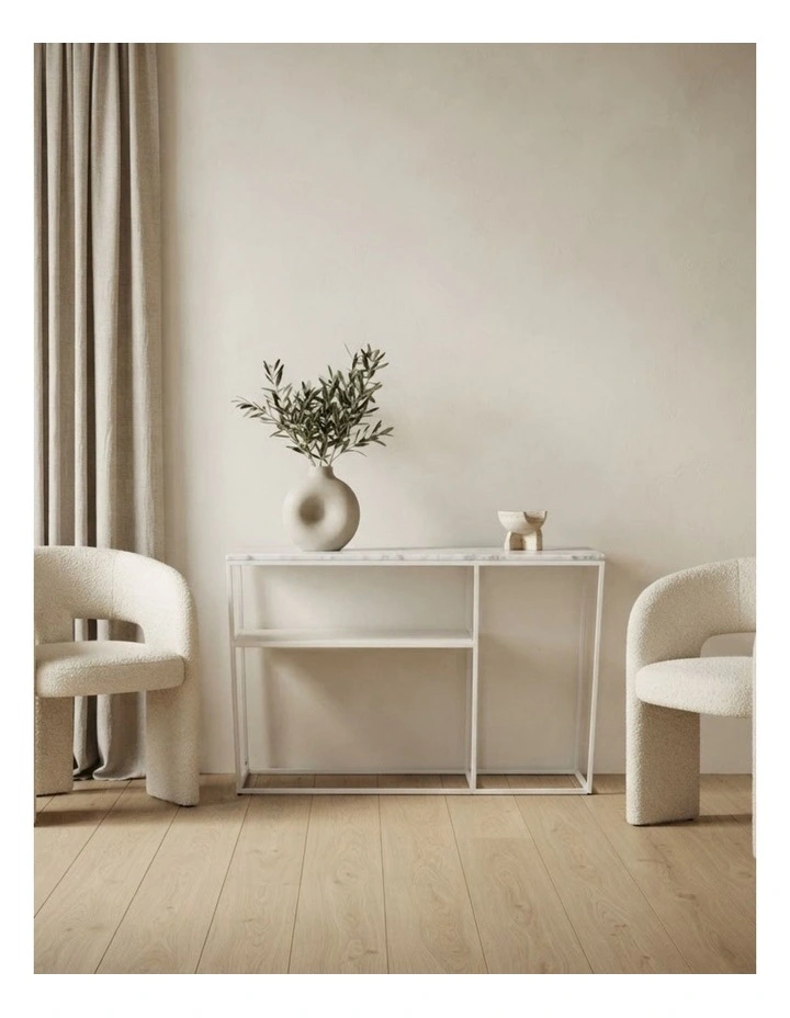 Aura Entry Console Table Metal Frame Top White/White Marble 120x40x80cm image 2
