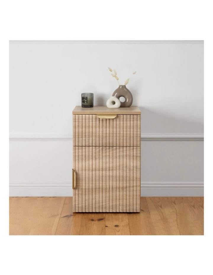 Porto Natural Oak Fluted Bedside Table Brass Pull Handle image 2