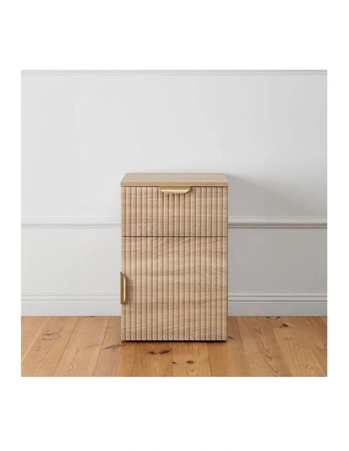 Porto Natural Oak Fluted Bedside Table Brass Pull Handle image 3