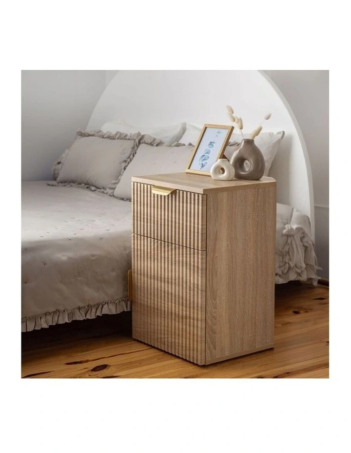 Porto Natural Oak Fluted Bedside Table Brass Pull Handle image 5