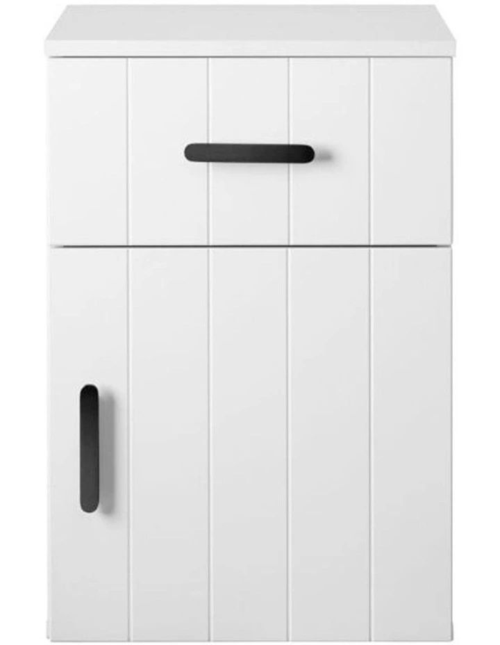 Porto Wht Vj Panel Front Bedside Table Black Oval Handle image 1
