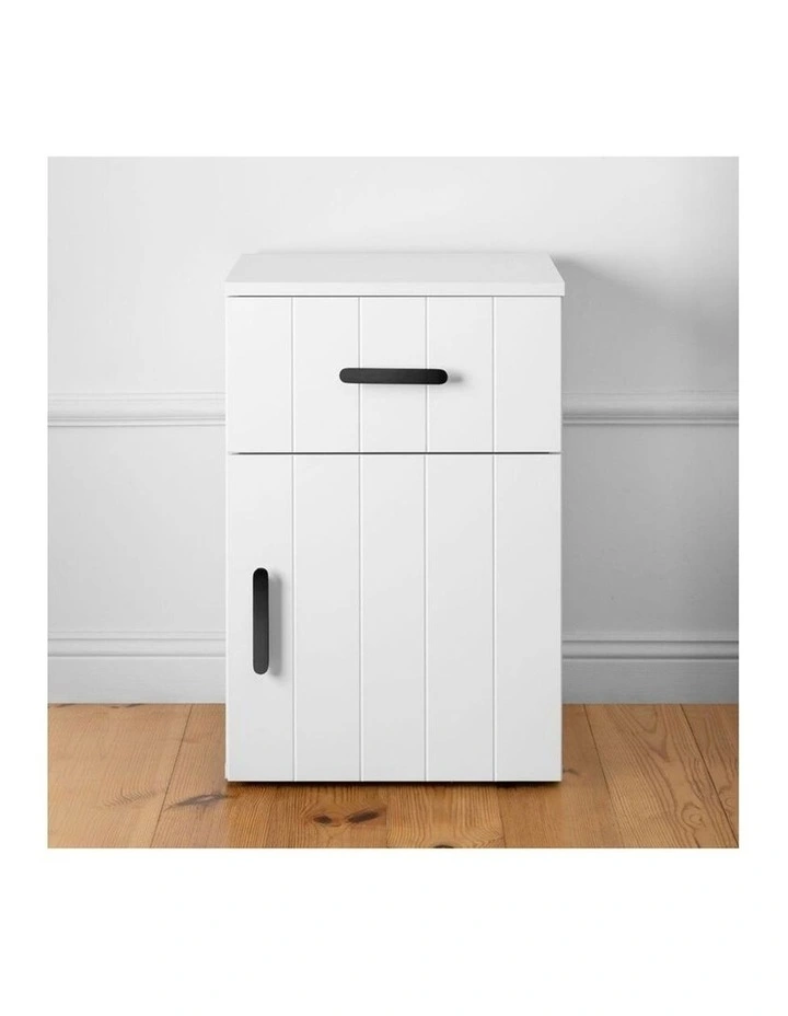 Porto Wht Vj Panel Front Bedside Table Black Oval Handle image 2