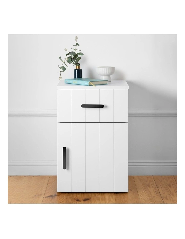 Porto Wht Vj Panel Front Bedside Table Black Oval Handle image 4