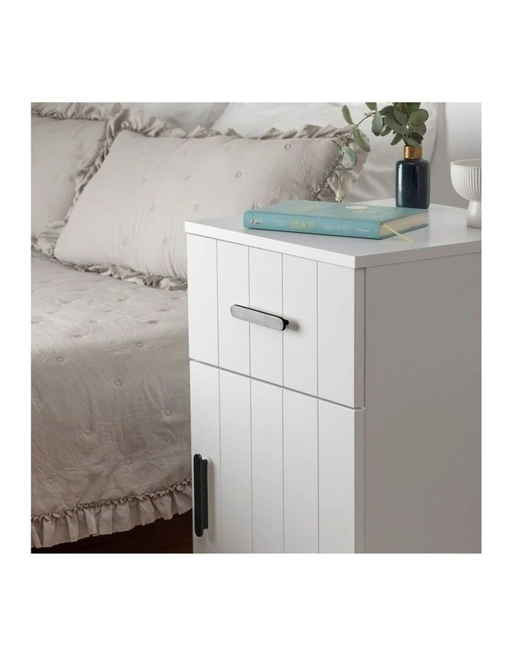 Porto Wht Vj Panel Front Bedside Table Black Oval Handle image 5