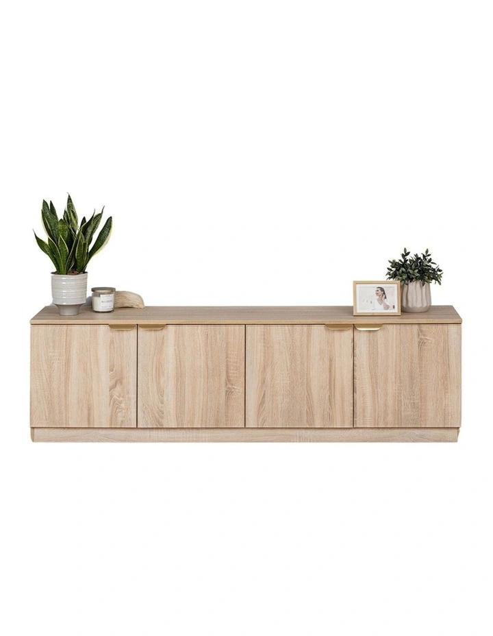 Bucharest Natural Oak Slim Tv Unit Brass Pull Handle image 1