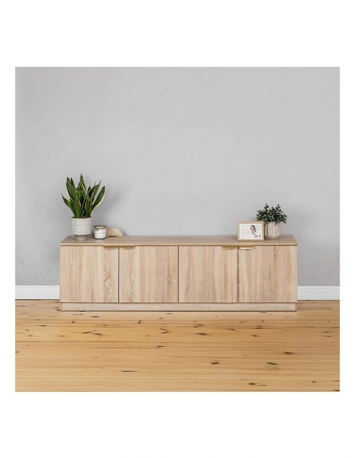 Bucharest Natural Oak Slim Tv Unit Brass Pull Handle image 4