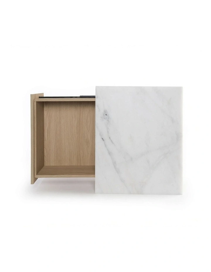 Nova Decorative Furniture Bedside Table Natural Oak/White Marble 60x50x50cm image 3