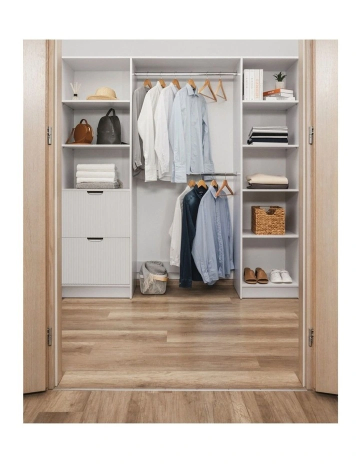 Basel Walk In Wardrobe Kit White Fluted - Black Pull Handle image 2