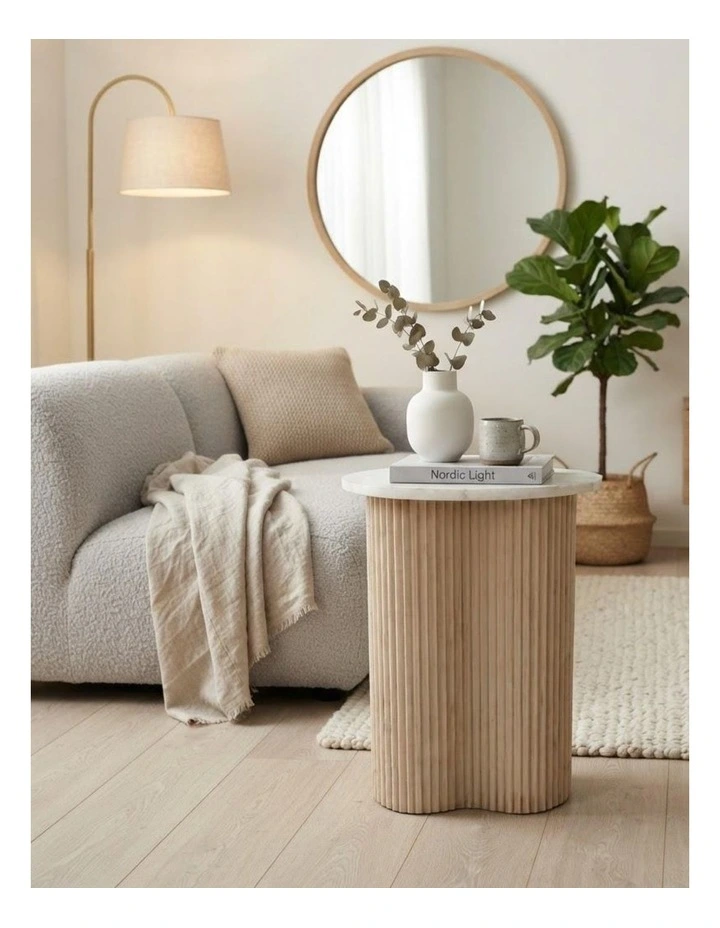 Vero Decorative Furniture Side Table Natural Oak/White Marble 60x50x50cm image 2