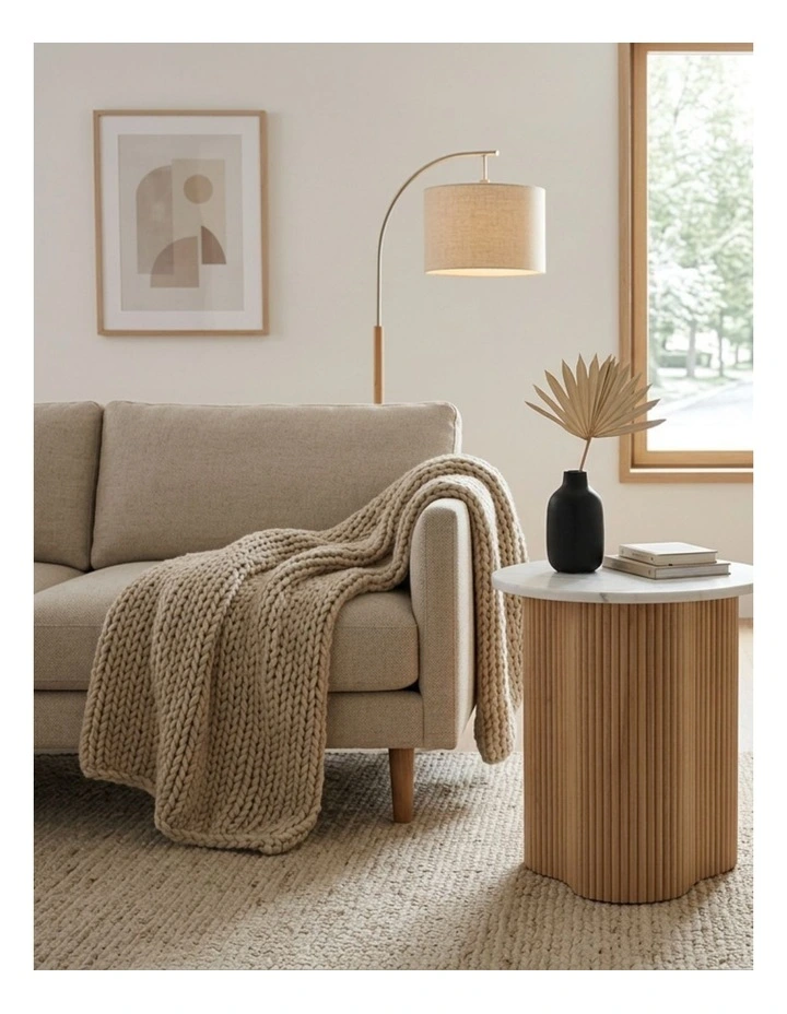 Vero Decorative Furniture Side Table Natural Oak/White Marble 60x50x50cm image 4