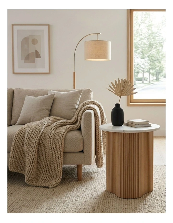 Vero Decorative Furniture Side Table Natural Oak/White Marble 60x50x50cm image 7