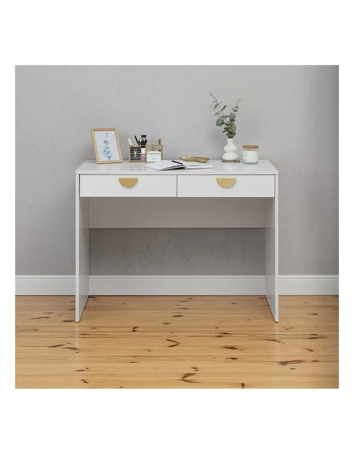 Odessa Desk - White - Slim - Half Moon Brass image 2