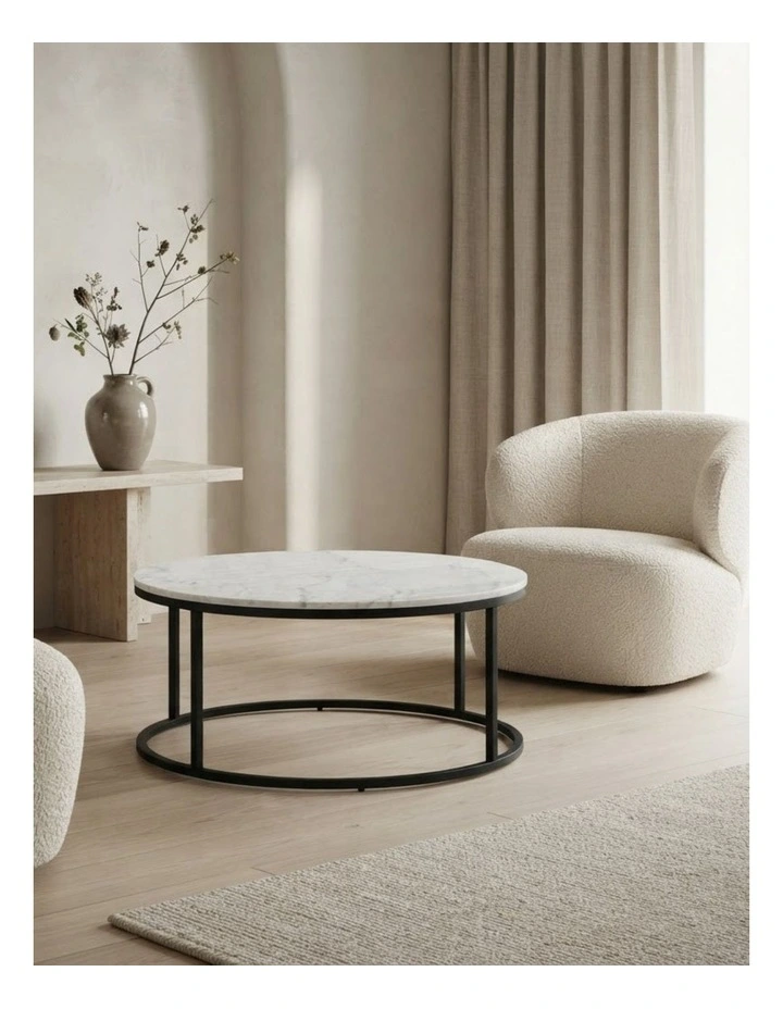 Vela Decorative Furniture Coffee Table Black/White Marble 85x85x40cm image 2