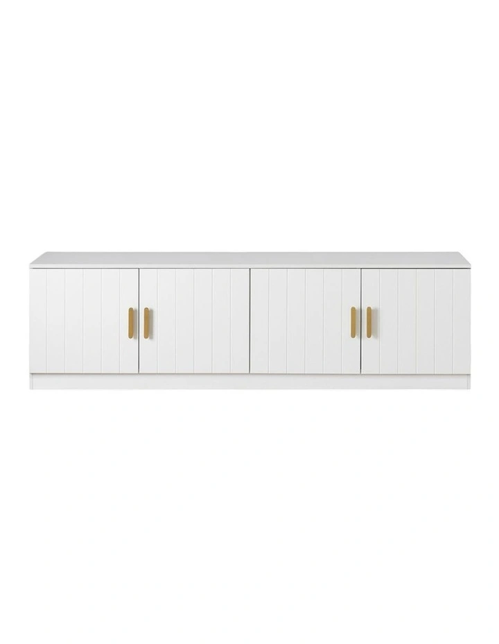 Bucharest White Vj Panel Tv Unit Brass Oval Handle image 1