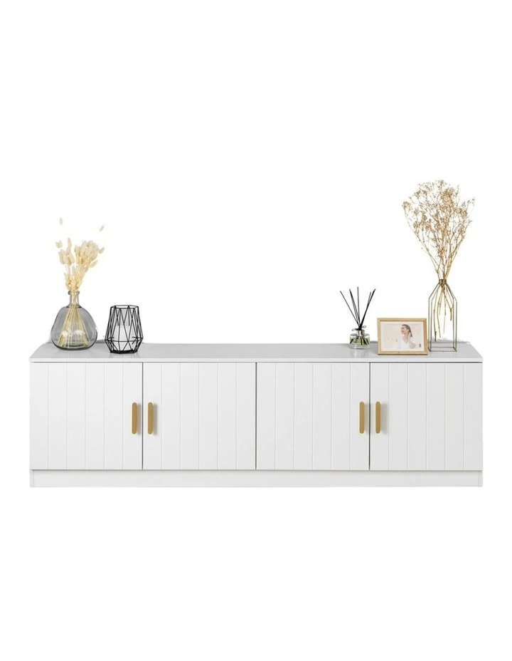 Bucharest White Vj Panel Tv Unit Brass Oval Handle image 2