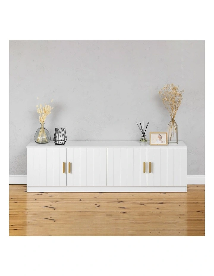Bucharest White Vj Panel Tv Unit Brass Oval Handle image 3