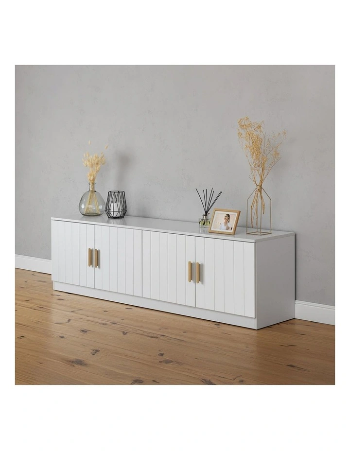 Bucharest White Vj Panel Tv Unit Brass Oval Handle image 4