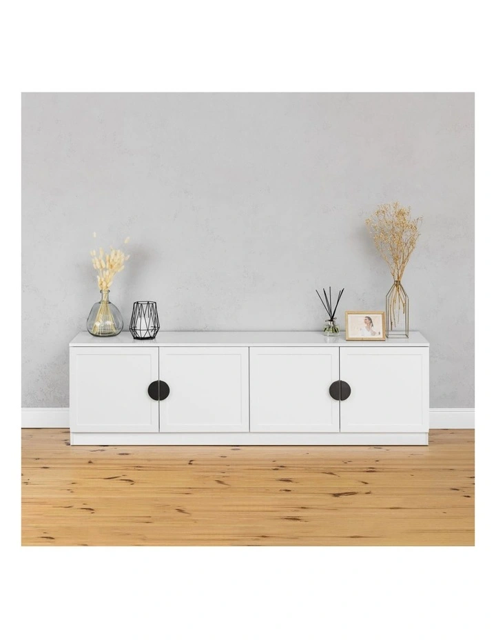 Bucharest White Hamptons Panel Tv Unit Black Half Moon Handle image 2