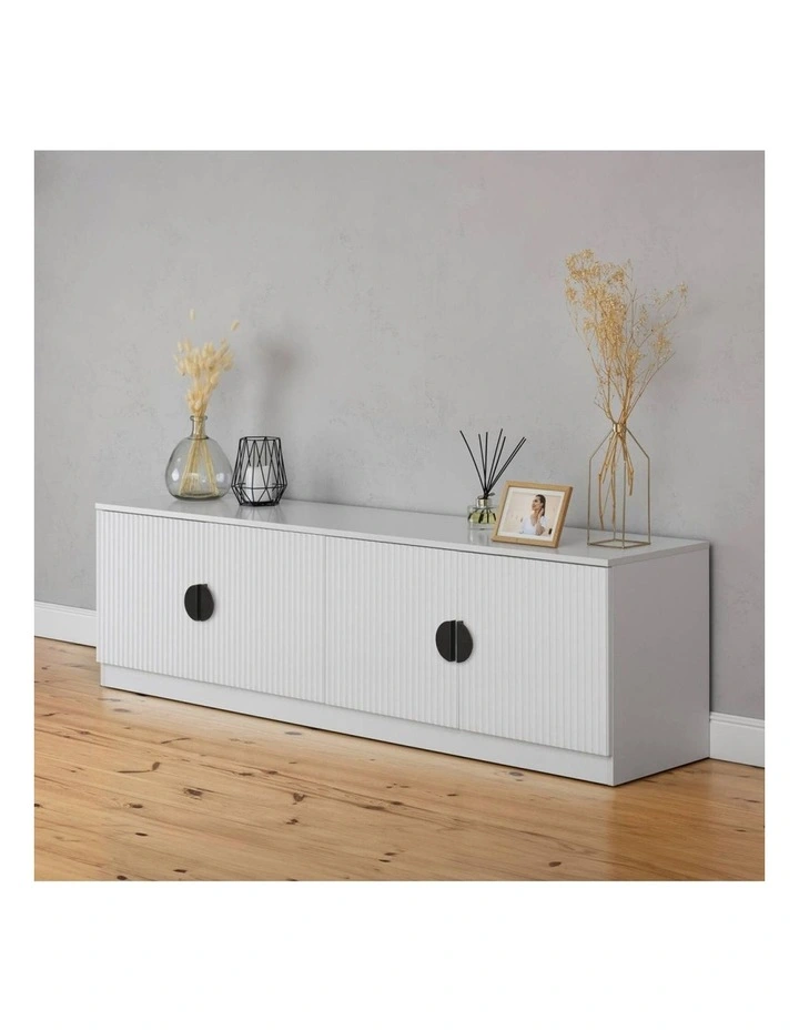 Bucharest White Hamptons Panel Tv Unit Black Half Moon Handle image 3