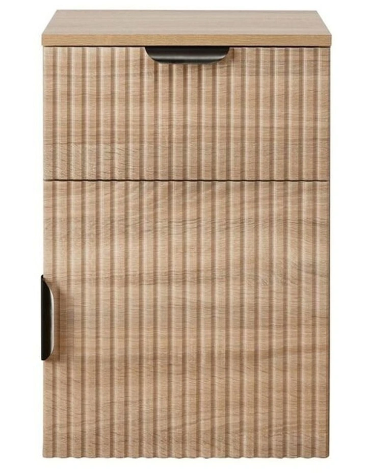 Porto Natural Oak Fluted Bedside Table Black Pull Handle image 1