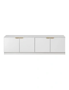 Bucharest White Slim Panel Tv Unit Brass Pull Handle