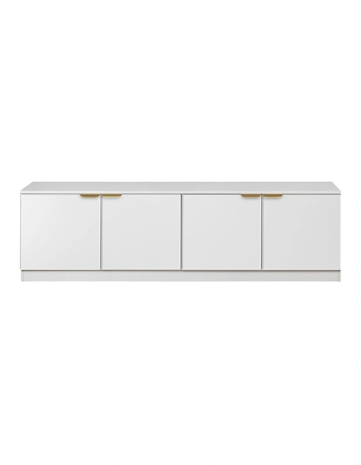Bucharest White Slim Panel Tv Unit Brass Pull Handle image 1