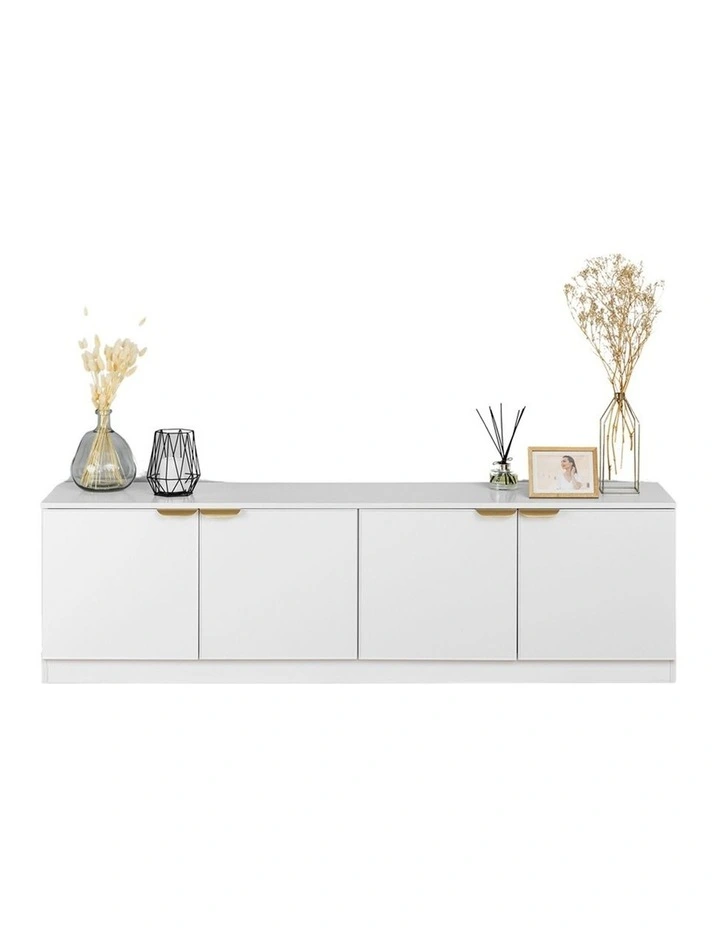 Bucharest White Slim Panel Tv Unit Brass Pull Handle image 2