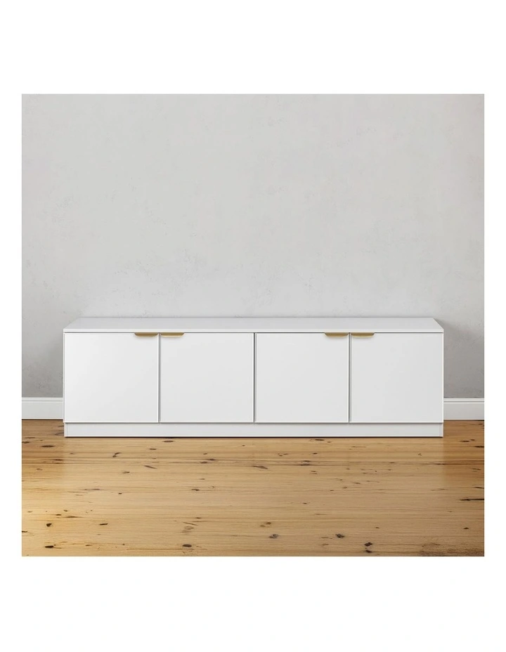 Bucharest White Slim Panel Tv Unit Brass Pull Handle image 5