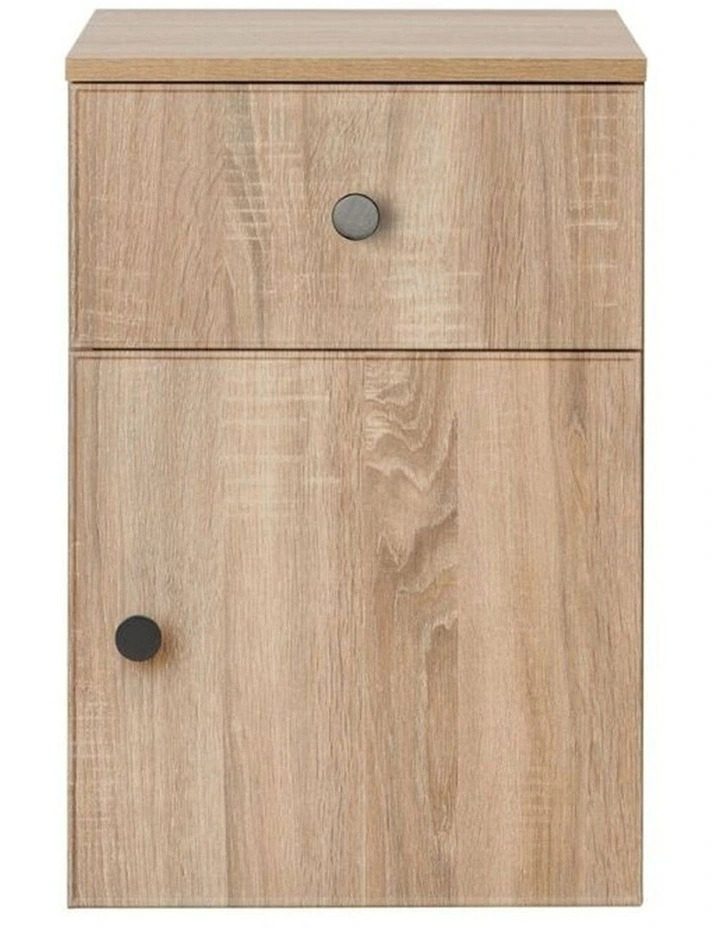 Porto Natural Oak Slim Bedside Table Black Round Handle image 1