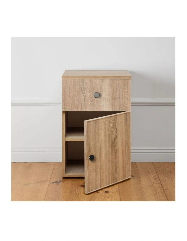 Porto Natural Oak Slim Bedside Table Black Round Handle image 2