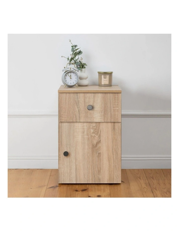 Porto Natural Oak Slim Bedside Table Black Round Handle image 3