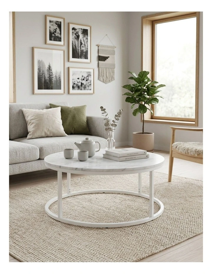 Vela Decorative Furniture Coffee Table White/White Marble 85x85x40cm image 3