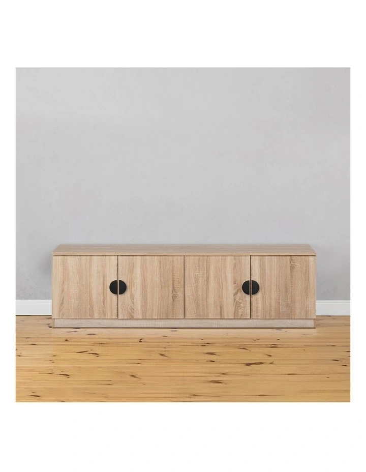 Bucharest Natural Oak Slim Tv Unit Black Half Moon Handle image 2