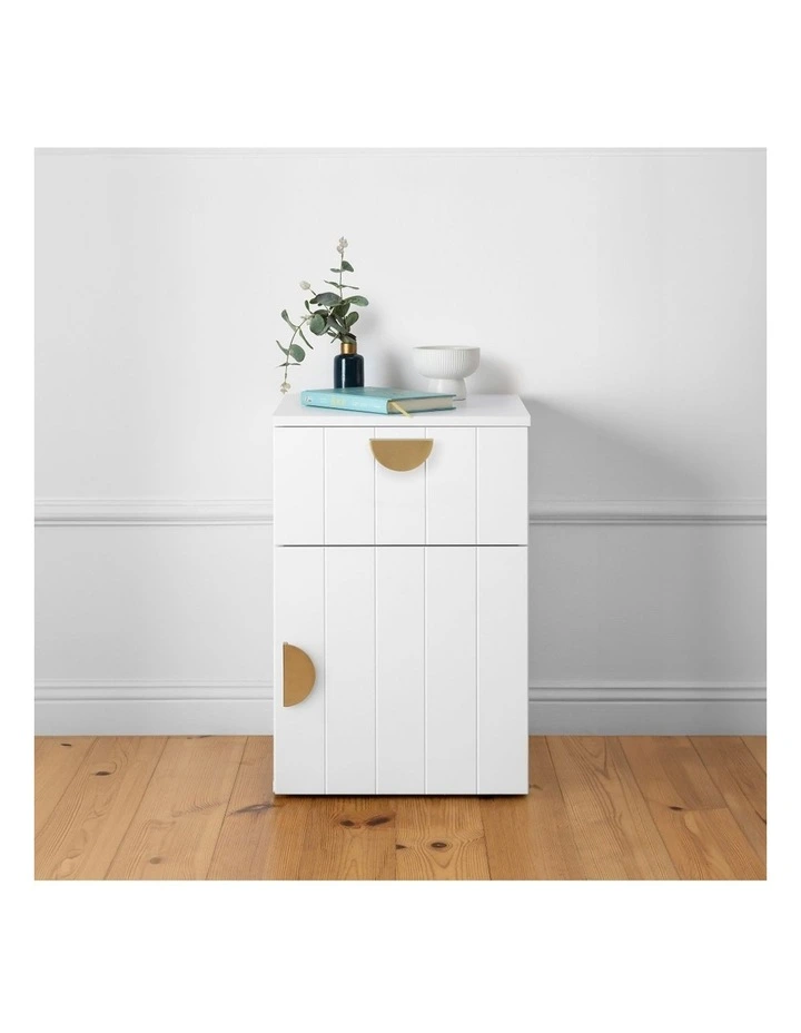 Porto Wht Vj Panel Front Bedside Table Brass Half Moon Handle image 3