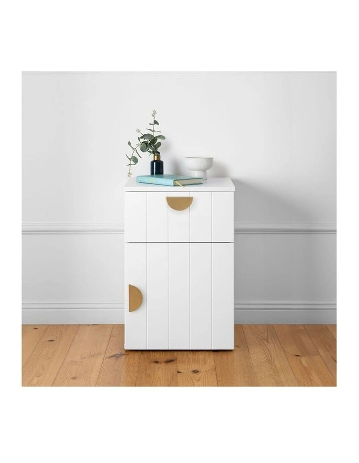 Porto Wht Vj Panel Front Bedside Table Brass Half Moon Handle image 4