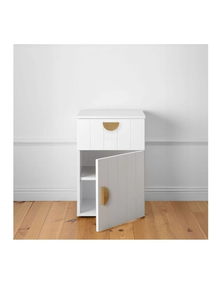 Porto Wht Vj Panel Front Bedside Table Brass Half Moon Handle image 5
