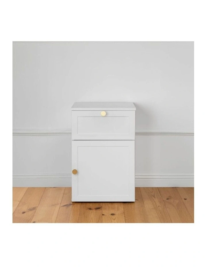 Porto White Hamptons Bedside Table Brass Round Handle image 2