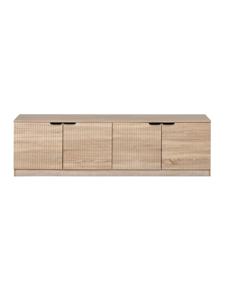 Bucharest Natural Oak Fluted Panel Tv Unit Black Pull Handle image 1