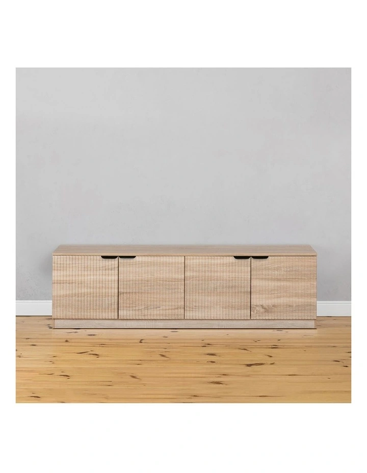 Bucharest Natural Oak Fluted Panel Tv Unit Black Pull Handle image 2