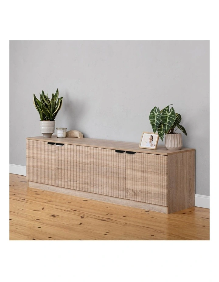 Bucharest Natural Oak Fluted Panel Tv Unit Black Pull Handle image 3