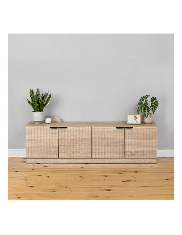 Bucharest Natural Oak Fluted Panel Tv Unit Black Pull Handle image 4