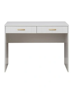 Odessa White Vj Panel Front Desk Brass Oval Handle