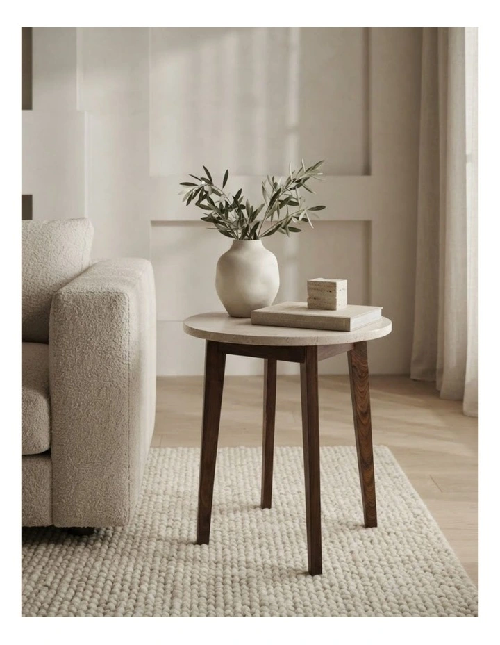 Nero Decorative Furniture Walnut Side Table Travertine 60x50x50cm image 2